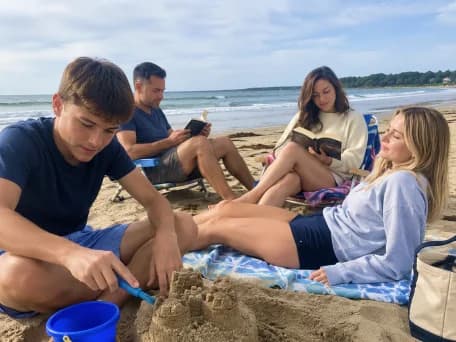 Family members spending an ordinary day together at the beach